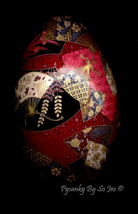 Kimono Fans Chiyogami Ukrainian Style Easter Egg Pysanky By So Jeo